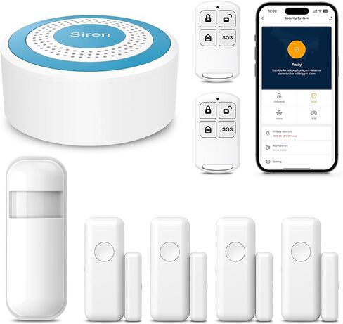 PGST Wireless Alarm System for Home Security,DIY WiFi Alarm Siren Systems,8-Piece Kits with Door/Window and Motion Sensors,Tuya App Alerts Remote Push,Compatible with Alexa Assistant,No Contract Fee in Kuwait