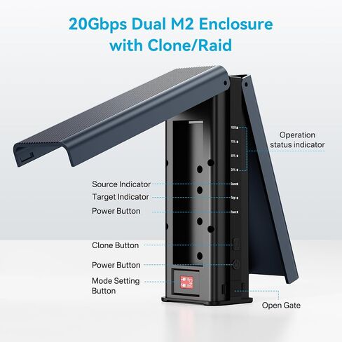 M.2 NVMe SSD Cloner, Dual-Bay Offline Duplicator with Cooling Fan, USB C to M.2 Cloner, Pcle Size 2230/2242/2260/2280 Compatible (Grey) in Kuwait