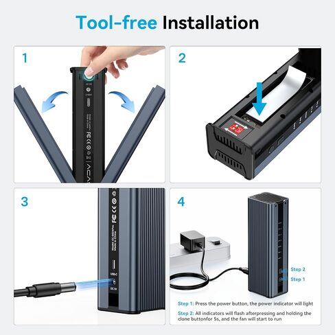 M.2 NVMe SSD Cloner, Dual-Bay Offline Duplicator with Cooling Fan, USB C to M.2 Cloner, Pcle Size 2230/2242/2260/2280 Compatible (Grey) in Kuwait