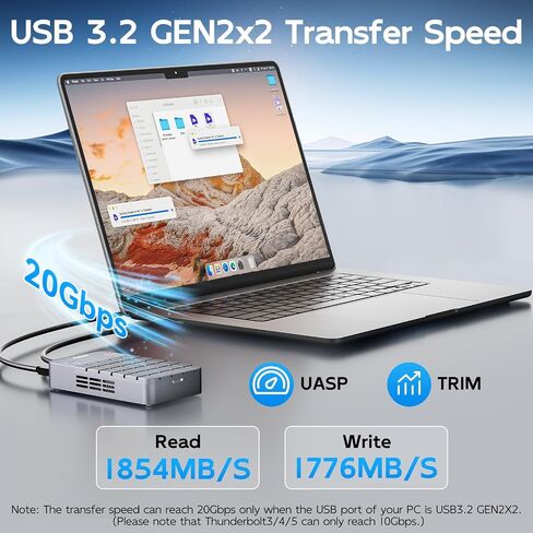 MAIWO RAID NVMe Enclosure USB3.2 GEN2x2 20Gbps, Dual Bay M.2 PCIe NVMe SSD Reader with RAID 0/1/PM/JBOD Cooling Fan, USB-C to C&A Dual Cables, 5V 3A Power Adapter, Aluminum in Kuwait
