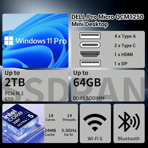 DELL Pro Micro QCM1250 Intel Core Ultra 5 235T Business AI Mini Desktop in Kuwait