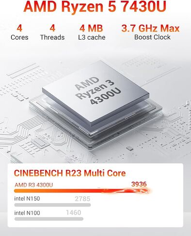 FIREBAT Mini PC AMD Ryzen 4300U (up to 3.7GHz), LAN/Wi-Fi 6/BT 5.2, Type-C/HDMI/DP, 4K @60Hz Support, 16GB LPDDR4, 512GB SSD (Expandable),Silent,Use in Education, Office, and Home Entertainment in Kuwait