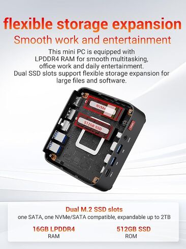FIREBAT Mini PC AMD Ryzen 4300U (up to 3.7GHz), LAN/Wi-Fi 6/BT 5.2, Type-C/HDMI/DP, 4K @60Hz Support, 16GB LPDDR4, 512GB SSD (Expandable),Silent,Use in Education, Office, and Home Entertainment in Kuwait
