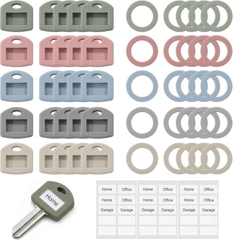 50Pcs Silicone Key Covers Caps with Labels, Color Square & Round Key Identifier Caps, House Keys Head Protectors for Home and Office Keys Organization & Easy Identification in Saudi Arabia