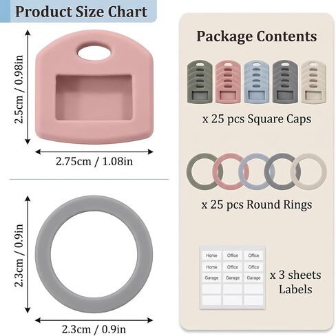 50Pcs Silicone Key Covers Caps with Labels, Color Square & Round Key Identifier Caps, House Keys Head Protectors for Home and Office Keys Organization & Easy Identification in Saudi Arabia