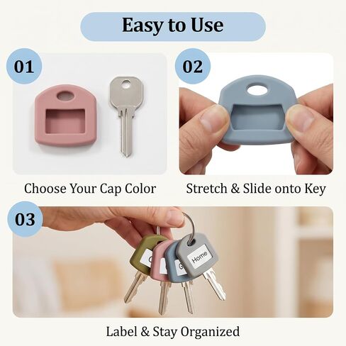 50Pcs Silicone Key Covers Caps with Labels, Color Square & Round Key Identifier Caps, House Keys Head Protectors for Home and Office Keys Organization & Easy Identification in Saudi Arabia