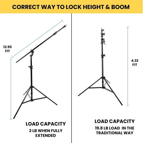 Combo Boom Stand – 12.95' Adjustable Photography Lighting Stand, 19.8 lb Capacity, 7' Boom Arm, Heavy-Duty Steel Support with 5/8" Mount for Studio, Camera, Lighting in Kuwait