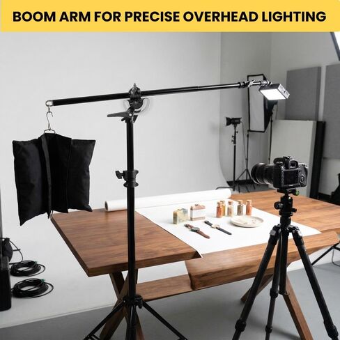 Combo Boom Stand – 12.95' Adjustable Photography Lighting Stand, 19.8 lb Capacity, 7' Boom Arm, Heavy-Duty Steel Support with 5/8" Mount for Studio, Camera, Lighting in Kuwait