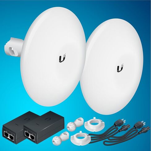 Wireless Bridge Ubiquiti NBE-M5-16 PRE-CONFIGURED, Bundle of 2 Ubiquiti NanoBeam M5 and Mounting Poles, Point to Point Outdoor WiFi Bridge, Plug and Play, 5GHz, 150+Mbps, 15+km Link Range in Kuwait