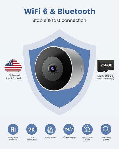 2K Window Camera, WiFi 6 Indoor Camera for Home Security,No Drill in Kuwait