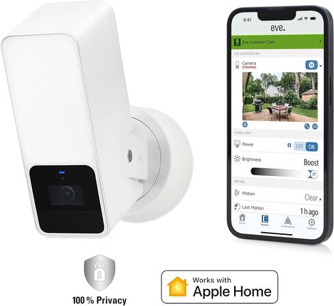 Eve Outdoor Cam (White Edition) – Secure floodlight Camera, (HomeKit Secure Video), 1080p, Night Vision, Wi-Fi (2.4 GHz), Motion Sensor, Two-Way Communication, Flexible & Easy Installation in Kuwait