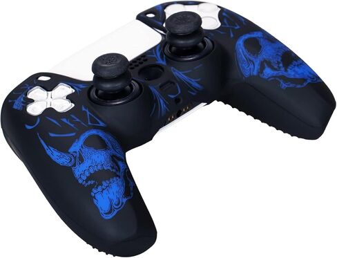 YoRHa Laser Carving Silicone Skin for PS5 Controller x 1(Skulls Blue) with Exclusive Thumb Grips x 8 in Kuwait