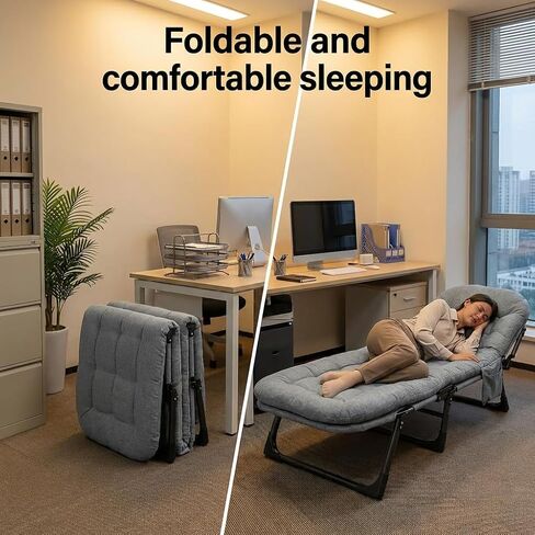 DXZ Folding Camping Cot for Adults, 6-Position Adjustable Reclining Cot with Mattress and Pillow, Heavy Duty Portable Sleeping Bed with Side Pocket for Camping, Patio, Office Nap and Home Rest, Grey in Kuwait