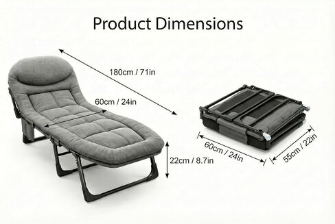 DXZ Folding Camping Cot for Adults, 6-Position Adjustable Reclining Cot with Mattress and Pillow, Heavy Duty Portable Sleeping Bed with Side Pocket for Camping, Patio, Office Nap and Home Rest, Grey in Kuwait
