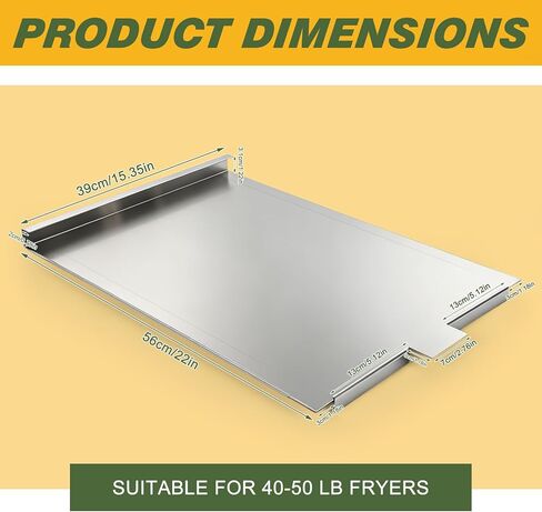 Commercial Deep Fryer Cover, 22 x 15.35 Inch Stainless Steel Tank Lid for 40-50 lbs Gas Floor Fryers, Night Shield with Easy-Peel Protective Film & Hand Lift for Food Truck/Restaurant in Saudi Arabia