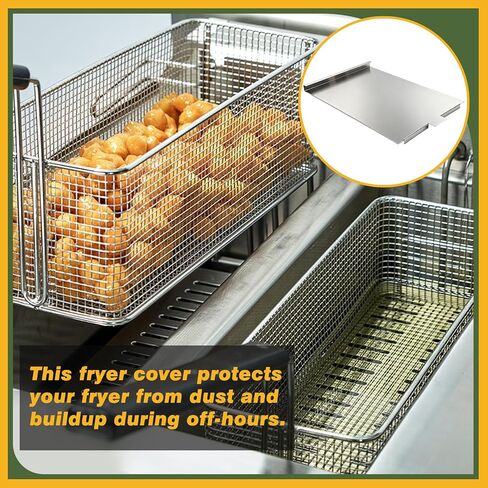 Commercial Deep Fryer Cover, 22 x 15.35 Inch Stainless Steel Tank Lid for 40-50 lbs Gas Floor Fryers, Night Shield with Easy-Peel Protective Film & Hand Lift for Food Truck/Restaurant in Saudi Arabia