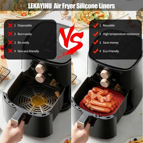 3 Pack 8.5" Reusable Square Silicone Air Fryer Liners Non-Stick, Easy-Clean Accessories Sheet Perfect for Quick Meals (Red&grey&black) in Kuwait