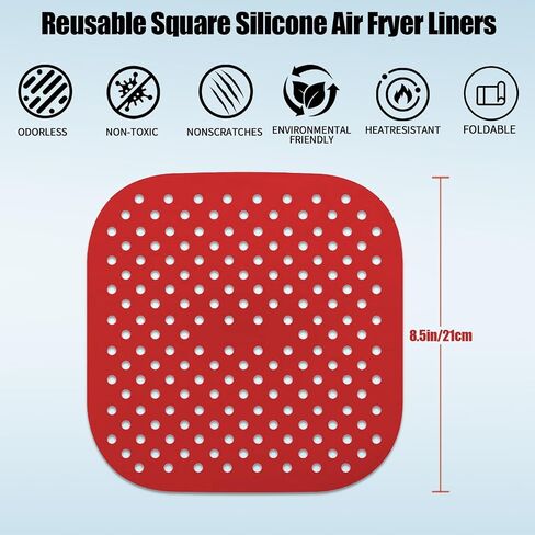 3 Pack 8.5" Reusable Square Silicone Air Fryer Liners Non-Stick, Easy-Clean Accessories Sheet Perfect for Quick Meals (Red&grey&black) in Kuwait