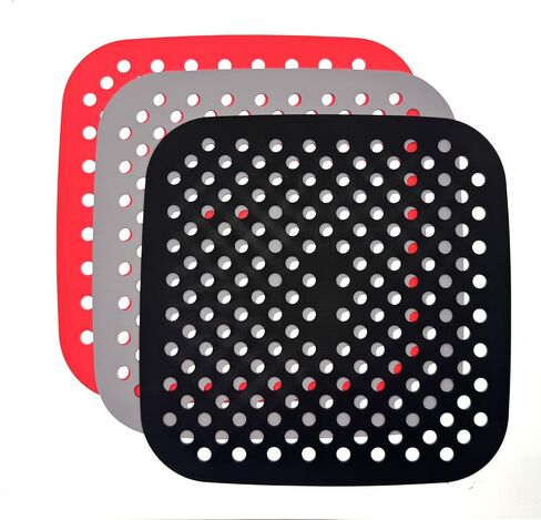 3 Pack 8.5" Reusable Square Silicone Air Fryer Liners Non-Stick, Easy-Clean Accessories Sheet Perfect for Quick Meals (Red&grey&black) in Kuwait