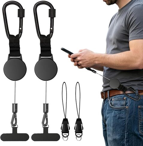 2 Pack Retractable Cell Phone Tether Anti Theft with Locking Carabiner in Kuwait