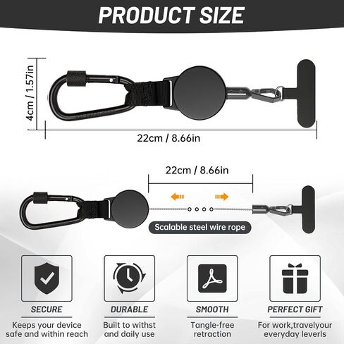 2 Pack Retractable Cell Phone Tether Anti Theft with Locking Carabiner in Kuwait