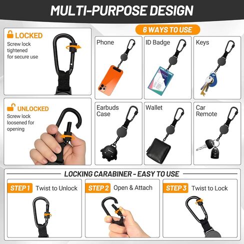 2 Pack Retractable Cell Phone Tether Anti Theft with Locking Carabiner in Kuwait