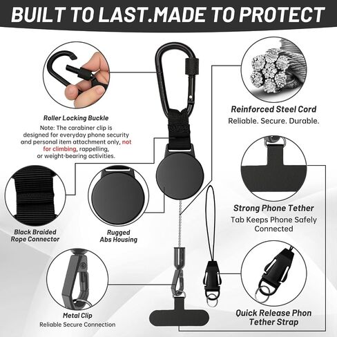 2 Pack Retractable Cell Phone Tether Anti Theft with Locking Carabiner in Kuwait