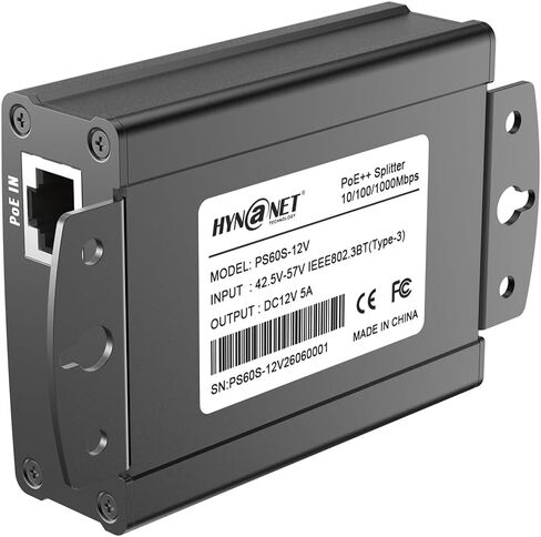 60W PoE++ Splitter to 12V/5A,Gigabit Ethernet, 802.3BT, Metal Case, with Voltage Isolation for Monitor,Security Camera in Kuwait