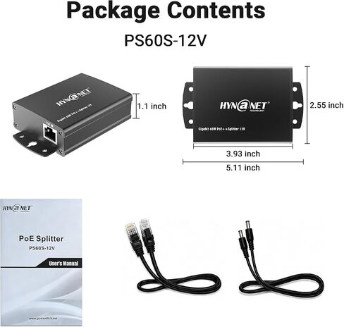 60W PoE++ Splitter to 12V/5A,Gigabit Ethernet, 802.3BT, Metal Case, with Voltage Isolation for Monitor,Security Camera in Kuwait