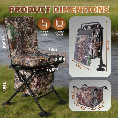 FUNHORUN Hunting Chair with Storage Bag, 360 Degree Swivel Hunting Seat in Kuwait