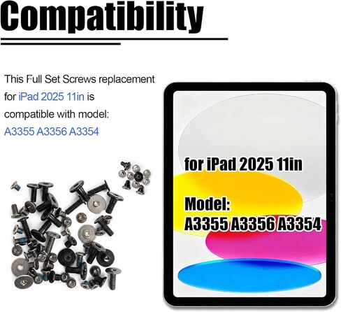 Full Screw Set Replacement for iPad 11 11th Gen 11 Inch 2025 - Complete Internal Screws Repair Kit with 3 Professional Screwdrivers - Compatible with Model A3355 A3356 A3354 in Kuwait