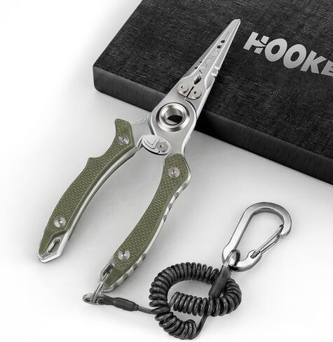 HOOK-EZE Anti-Twist Fishing Pliers with Multi-Function Design, 7.1" Saltwater 17-4 Stainless Steel Fishing Gear with G10 Handles, Split Ring Pliers, Fish Hook Remover Tool - Black/White in Kuwait