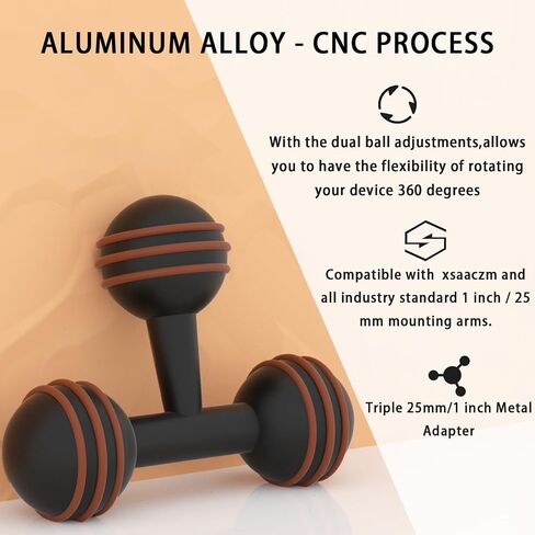 1'' Ball/25mm Aluminum Alloy Triple Ball Mount Compatible with Ram Mounts B Size Double Socket Arm Any B-Size 1'' Brackets.Expandable for GPS Devices(Triple 25mm Aluminum Adapter﻿) in Kuwait