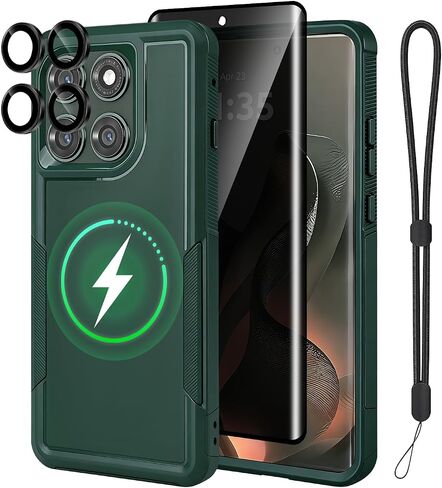 Magnetic for Motorola Edge 2025 Case, Dual Layer Protective Shockproof Cover with Anti-Slip Textured Grip, Privacy Screen & Lens Protector, Military Grade Drop Proof 3-in-1 Full Protection Kit, Black in Saudi Arabia