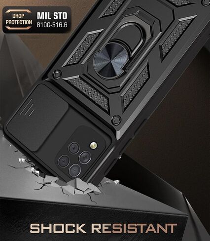 for Samsung Galaxy A42 5G Case with [2 Pack] Tempered Glass Screen Protector, for Galaxy A42 Heavy Duty Armor [Military-Grade] Protective, with Lens Protects Magnetic Ring Stand Cover Black in Kuwait