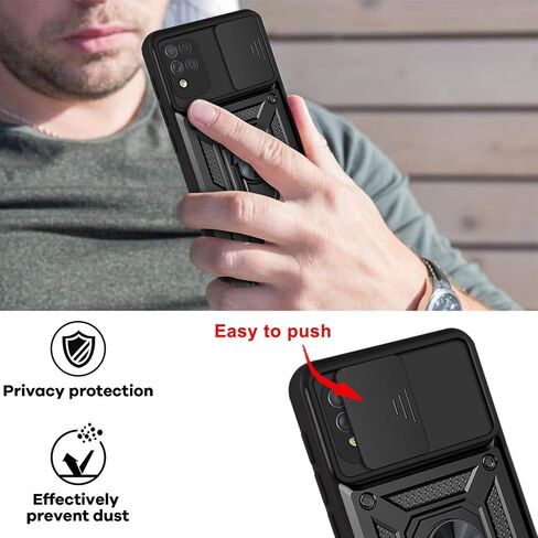 for Samsung Galaxy A42 5G Case with [2 Pack] Tempered Glass Screen Protector, for Galaxy A42 Heavy Duty Armor [Military-Grade] Protective, with Lens Protects Magnetic Ring Stand Cover Black in Kuwait