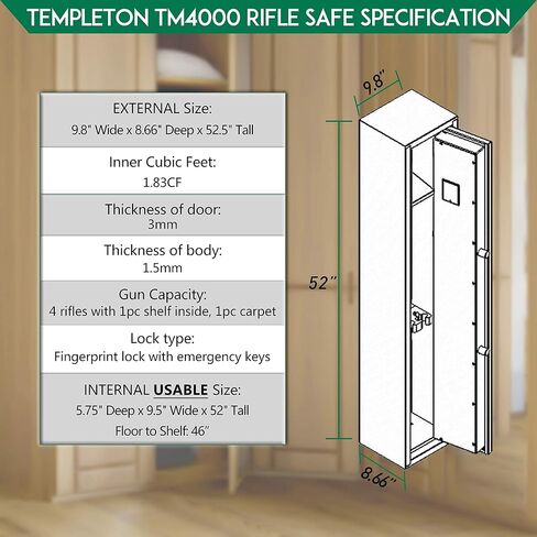 Templeton Biometric Rifle Safe, Quick Access Gun Safe, 4 Rifle, Silent Mode in Kuwait