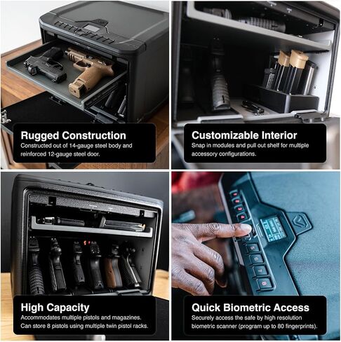 VAULTEK MX Series High Capacity Smart Handgun Safe Multiple Pistol Storage Smart Safe with Biometric Scanner, Live Alerts, Modular Interior, and Auto-Open Door (Biometric + WiFi) in Kuwait