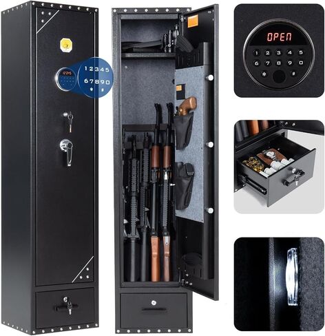 BlackSmith 5 Biometric Gun Safe for Home Rifles and Pistols 0.1s Quick Access Long Gun Safe Fingerprint Rifle Safe Wall Mount Long Gun Cabinet with Individual Lockbox Removable Shelf Mute Mode in Kuwait