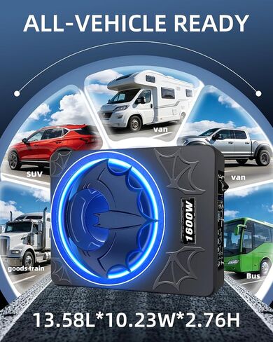 1600W Slim Underseat Car Subwoofer and Amp Package, Powered Under Seat Subwoofer with Built-in Amp, Subsonic Deep Bass, Cast Aluminum, DSP Class D, LED Ambient Light, for Truck SUV Sedan in Saudi Arabia