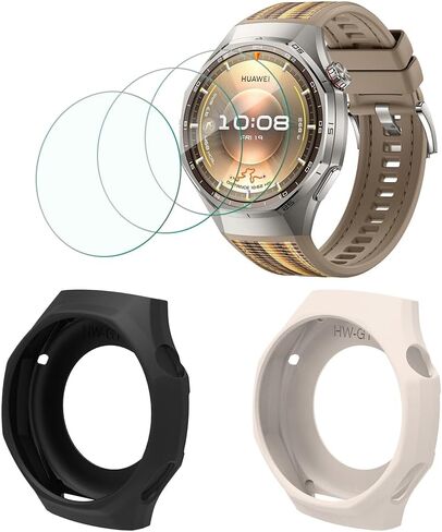 Screen Protector & Case Compatible for Huawei Watch GT 6 Pro Smart Watch, 1.47'' Display ，HD Tempered Glass Protective Film and Silicone Soft Cases Not for GT 6 (Pack of 3+2) in Saudi Arabia