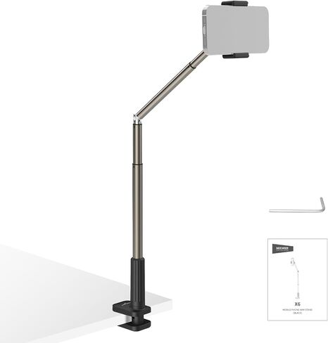 NEEWER Entry Level Version Phone Stand for Desk & Bed, 360° Adjustable Office Table Bedside Overhead Cell Phone Holder Mount Compatible with iPhone Samsung Android for Video Recording Filming, X6 in Kuwait