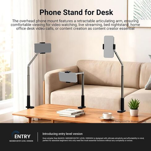 NEEWER Entry Level Version Phone Stand for Desk & Bed, 360° Adjustable Office Table Bedside Overhead Cell Phone Holder Mount Compatible with iPhone Samsung Android for Video Recording Filming, X6 in Kuwait