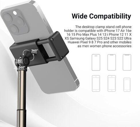 NEEWER Entry Level Version Phone Stand for Desk & Bed, 360° Adjustable Office Table Bedside Overhead Cell Phone Holder Mount Compatible with iPhone Samsung Android for Video Recording Filming, X6 in Kuwait