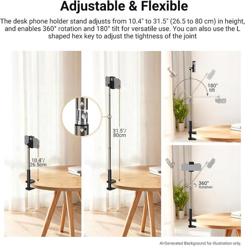 NEEWER Entry Level Version Phone Stand for Desk & Bed, 360° Adjustable Office Table Bedside Overhead Cell Phone Holder Mount Compatible with iPhone Samsung Android for Video Recording Filming, X6 in Kuwait