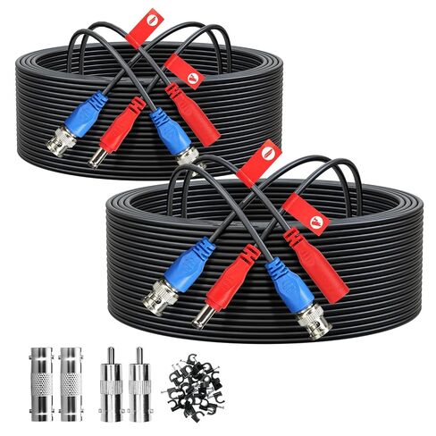 2 Pack 10FT/3M All-in-One Video Power Cable, Premade BNC Video Power Cable Extension Wire for CCTV Security Camera DVR Surveillance Systems, with BNC RCA Connectors & Cable Clips (Black) in Kuwait