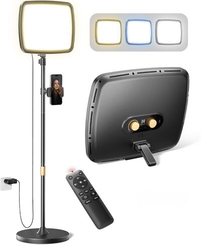 NiceVeedi 14" Large Soft Light with 75" Stand, Full Screen Dimmable Ring Light, 3 Color/Modular Design/Remote/Phone Holder, Streaming Light for Video Recording/Home Office/TikTok/Makeup/Zoom in Kuwait