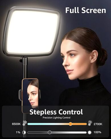 NiceVeedi 14" Large Soft Light with 75" Stand, Full Screen Dimmable Ring Light, 3 Color/Modular Design/Remote/Phone Holder, Streaming Light for Video Recording/Home Office/TikTok/Makeup/Zoom in Kuwait