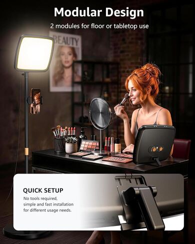 NiceVeedi 14" Large Soft Light with 75" Stand, Full Screen Dimmable Ring Light, 3 Color/Modular Design/Remote/Phone Holder, Streaming Light for Video Recording/Home Office/TikTok/Makeup/Zoom in Kuwait