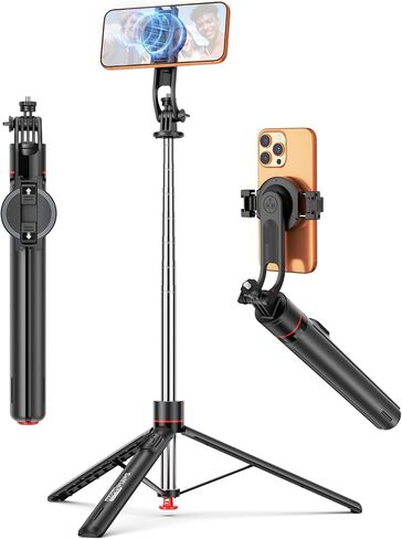 70'' Magnetic Automatic Selfie Stick Travel Tripod for Cell Phone, Auto Opening Phone Tripod Stand with Magnetic Remote, 360° Rotatable Extendable Smartphone Stand Compatible with iPhone/Android in Kuwait